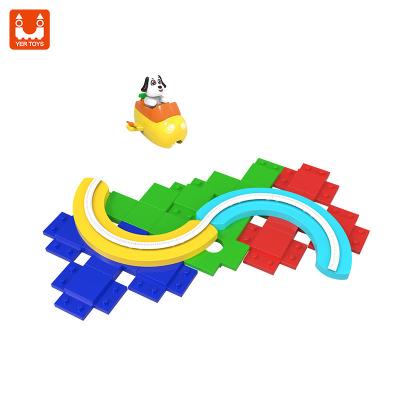 China New design non-toxic eco-friendly education kids playing creative diy set 44pcs colorful interlocking toy bricks racing track building block for sale