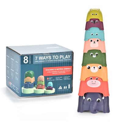 China Knowledge Over Colors and Animals Stack Toy Multicolor Challenge Toy Plastic Sorting and Stacking Toys Eco-friendly Cute Shaped Animals for sale