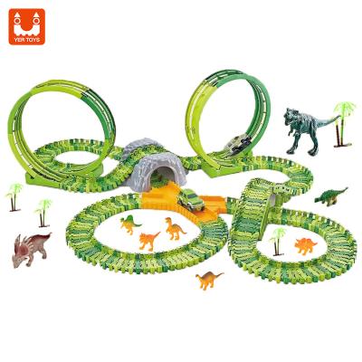 China Electric toys; High Quality Creative 260pcs Variable Track Slot Toys Variety Assembled DIY Track Toys Dinosaur Theme Car Racing Railway Toys for sale