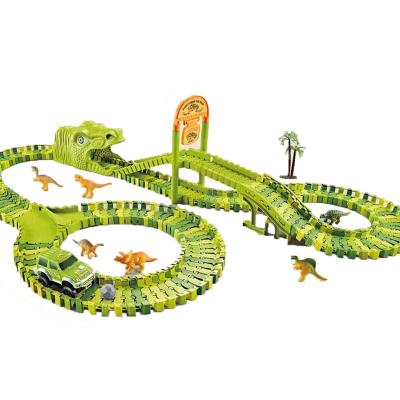 China Electric toys; Toy 168pcs Variable Electric Railway Puzzle Toy Slot Bridge DIY Track Flexible Tracks Set with Car and Dinosauur for sale