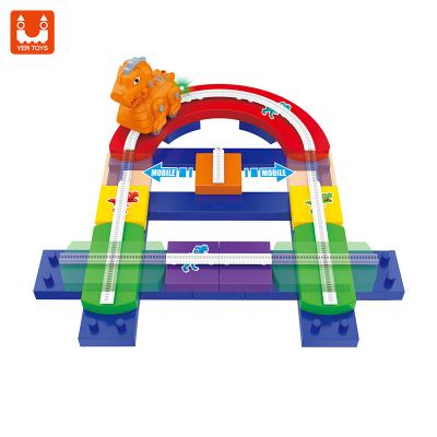 China Two 7 Interlocking Track 51pcs Dinosaur Building Block Color Fog Light Set Toy Bricks Educational Diy Rocket Track for sale