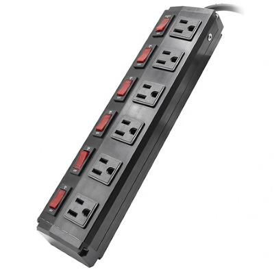 China Residential/General Purpose US 6 Outlet Metal Power Strip Surge Protector With Individual 15 Amp Overload Protector Switch for sale