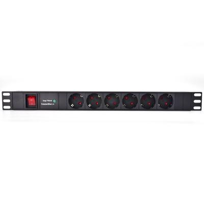 China Aluminum Alloy 19 Inch 1u EU 6 Outlet PDU Power Distribution Unit With Surge Protection for sale