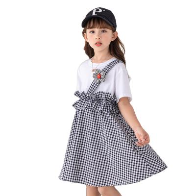 China Washable Girls Dress New 2022 Short Sleeve Children's Casual Plaid Skirt Cotton Ruffles Princess Sweet Dress for sale