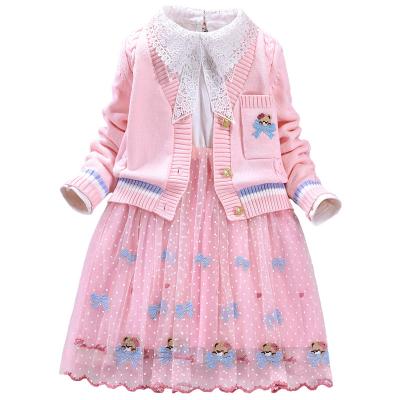 China Good Quality Breathable Wholesale Customized Cardigan Girl Sweater Two Piece Dress For Kids for sale