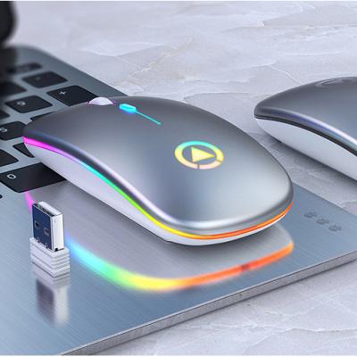 China 3D A2 Wireless Mouse Slim Ultra Thin Rechargeable Colorful Rainbow Breathing LED Light RGB A2 Computer Mouse Gaming Radio Mouse for sale