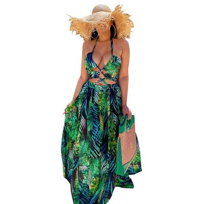 China Hot-selling Summer European and American Women's Clothing Boho Vacation Anti-Static Lace Up Floral Print Maxi Long Dresses and Skirts for Lady for sale