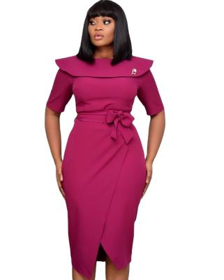 China 2021 New Arrival Anti-static Women's Ruffles Neck Pencil Plus Size Women's Dresses Lady Casual Girls Formal Office Tight Waist Belt for sale