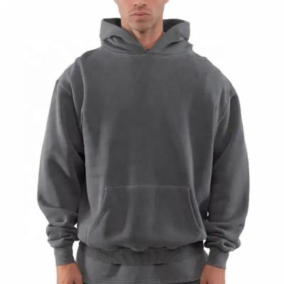 China Anti-wrinkle Men's Hoodie 100% Cotton Street Trend Thick Cotton OEM Custom logo Oversized Drop Shoulder Pullover Blank Heavyweight Hoodies for sale