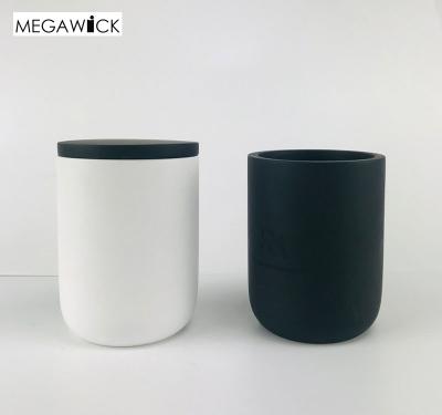 China Luxury Round Black and White Cement Candle Holder with Lid Set; Soy Candle Ceramic Vessel for sale