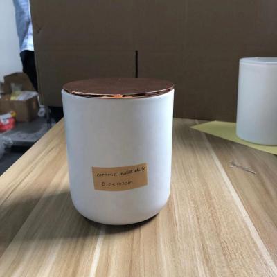 China 15oz Elegant Luxury Matte White Ceramic Candle Jar with Rose Gold Zinc Alloy Lid; Great Candle Holder Private Label for sale