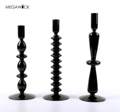 China Creative Plant Black Candlestick Candlestick Glass , Tall Rod Candle Holder Home Decoration for sale