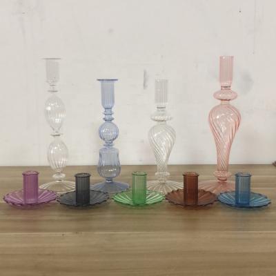 China Manufacturer Creative Colorful Glass Candle Holders for Table Decoration, New Arrival Centerpiece Glass Candlesticks for sale