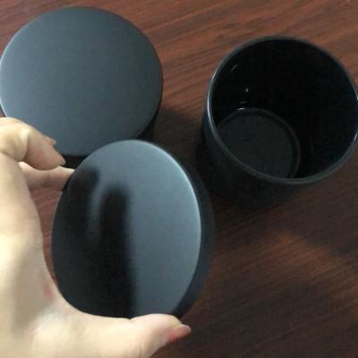 China Luxury High Quality Frosted Black Steel Cover for Candle Vessel, Double Side Matte Black Metal Cover for Candle Jar for sale