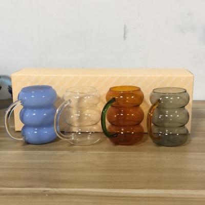 China 4 Packs Cute New Arrival Cute Tea Cup Coffee Mug Drinkware Glass Cups, Home Decor Color Glass Jars Bottles for sale