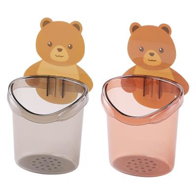 China Sustainable Little Bear Wall Mounted Storage Cup Draining Toothbrush Holder Sticking Bathroom Storage Cup for sale