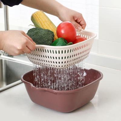 China Freshness preservation double-layer drain new six pieces a set fruit household kitchen washing plastic vegetable basket for sale