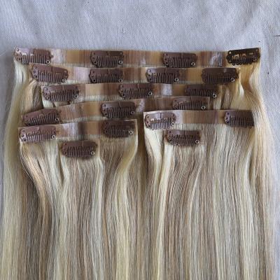 China Highest Quality Double Wave PU Skin Silky Straight Pulled Hair Extensions Seamless Clip In for sale