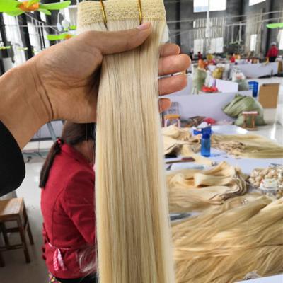 China Factory Best Full Cuticle Double Wave Hair Weft Extensions Raw Human Russian Hair Drawn Luxury Silky Straight 100% Virgin Remy Blonde 613# for sale