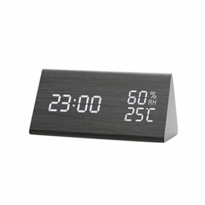 China Antique Style Beside Digital Triangle LED Natural Wood Alarm Clock for sale