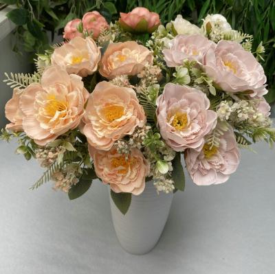 China Artificial Decorative Silk Flowers Beautiful Colorful Artificial Flower Wholesale Gifts 9 Peony Wedding Bouquet Home Main Decorations for sale