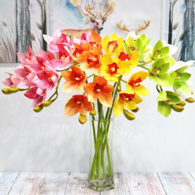 China Beautiful Colorful Artificial Flower Wedding 3D Printing Latex Orchid Real Touch Artificial Cymbidium Flower For Decor for sale