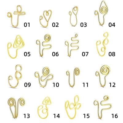 China Cute 2022 Stainless Steel Gold Circle Non Piercing Faux Cuff Clip On Fake Nose Ring Dangle for sale