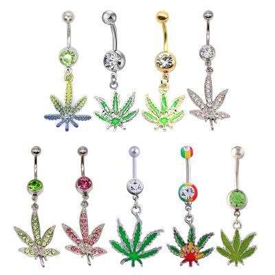 China Cute Button Lea Leaf Weed Belly Rings Body Pieces Jewelry Stud Navel Button for sale