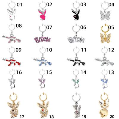 China Female Cute Bunny Butterfly Non Piercing Fashion Gun Clip On Fake Face Navel Belly Button Rings for sale