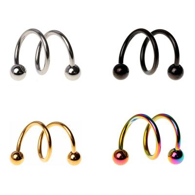 China FASHIONABLE arround wrap barbell double wrap spiral ball stainless steel piercing earrings for sale