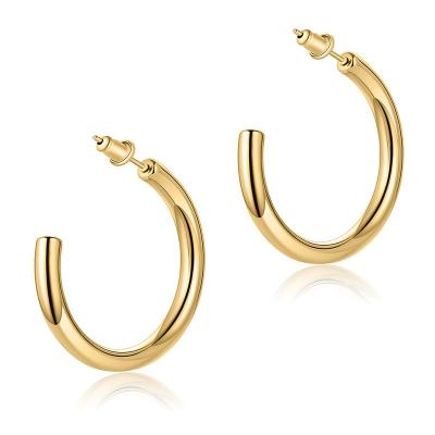 China Punk 14K Gold Colored Lightweight Chunky Open Hoops | Gold circle earrings for women for sale