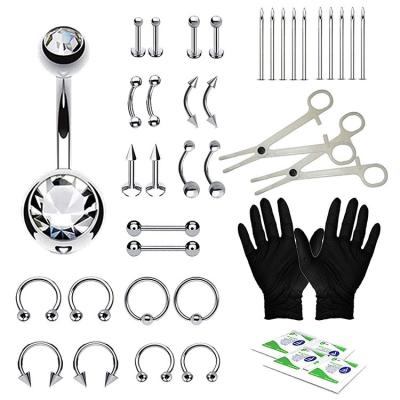 China FASHION Body Piercing Belly Ring Tongue Nipple Nose Jewelry Kit Steel 14G 16G for sale