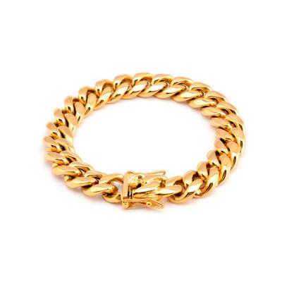 China Hiphop 12mm Gold Plated Stainless Steel Chunky Cuban Link Bracelet for sale