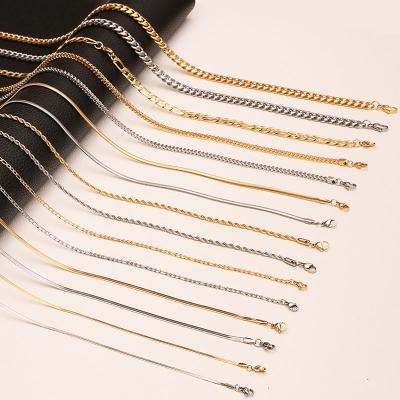 China Hiphop 3mm 18k Gold Plated Stainless Steel Rope Snake Figaro Cubin Cuban Link Twisted Fishbone Chain Necklace for sale