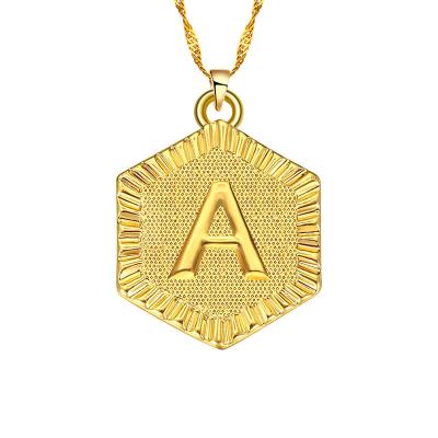 China New Trendy Stainless Steel Jewelry 18K Gold Plated Hexagon Initial Letter Necklace for sale