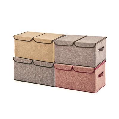 China Large Folding Storage Bins With Lids Decorative Storage Boxes With Double Open Lid And Handles for sale