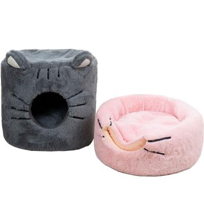 China Stored Deep Sleep Round Kennel Cat House Autumn And Winter Partially Enclosed Small And Medium Dog Bed&cushion for sale