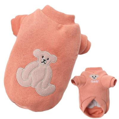 China Stocked spring autumn dog clothes fashion sweater pet casual clothes embroidery bear warm apparel for sale