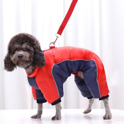 China Autumn and winter teddy dog ​​stocked medium small and large dog thickened warm waterproof waterproof four-legged cotton reflective clothing for sale