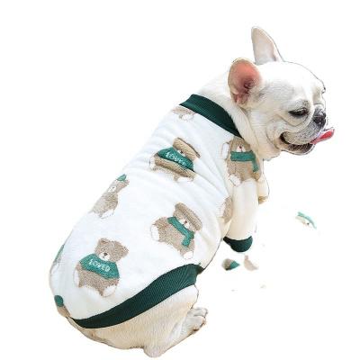 China Small Medium French Bulldog Dog Cat Medium Velvet Bipod Strawberry Bear Print Pet Clothes Stocked for sale