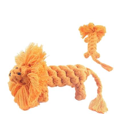 China Bite-Resistant Pet Cotton Rope Toy Dog Teething Toy Rope Knitted Lion Stocked Toy for sale