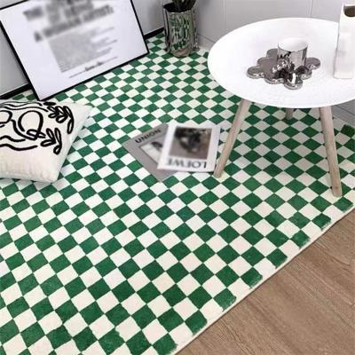 China Washable Rug Blanket Green Plaid Rug White Green Checkered Coffee Table Mat for sale