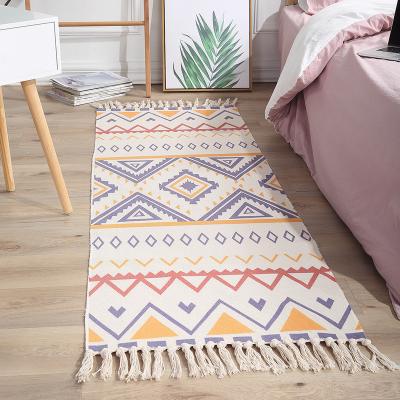 China Retro Plain Washable Ethnic Linen Tapestry Handmade CIA Floor Cotton Carpet Bedroom Bed Rug for sale