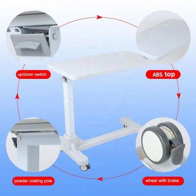 China Used in Hospital Factory Direct Sale Durable Movable Wooden Hospital Furniture Adjustable Medical Table OverBed with Casters for sale