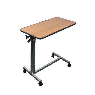 China Used in Hospital Hospital Equipment High Quality Adjustable Gas-spring Wooden Overbed Bedside Table with Wheels for sale