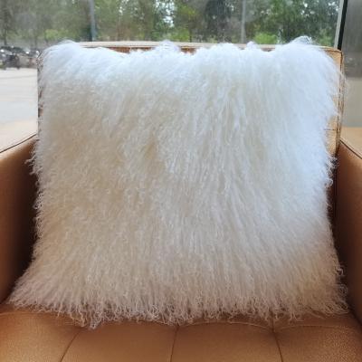 China Interior Decorations Modern White Color Mongolian Lamb Fur Cushions Tibetan Sheepskin Wool Tiles For Home Decor Cushion for sale