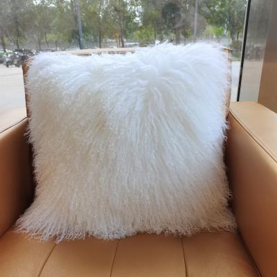 China Eco-friendly Material Tibetan Sheepskin Cushion Decorative Tiles Wholesale Modern Fur Mongolian Long Throw Pillow for sale