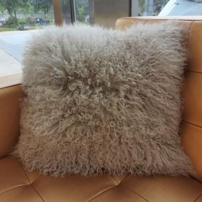 China Eco-Friendly Stylish And Trendy Sheepskin Fur Cushion Fluffy Cushion Tibetan Fur Pillows Throw Home Decor Luxury Mongolian Fur Tiles for sale