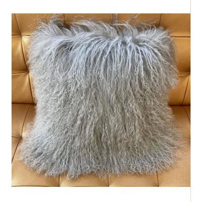 China Eco-friendly Hot Sale Tibet Lamb Fur Tile Blanket Mongolian Sheepskin Fur Pillow Cushion For Home Decor for sale