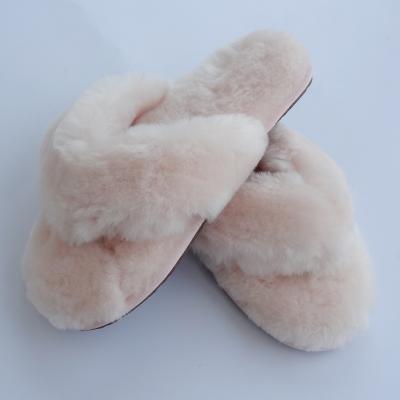 China Sale Woman Sheepskin Fur Slippers Eva Plush Indoor Fuzzy Warm House Sweat-absorbent Open Toe Slipper for sale